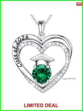 S925 Sterling Silver Graduation Heart Necklace 2026 Inspirational Gift for Her